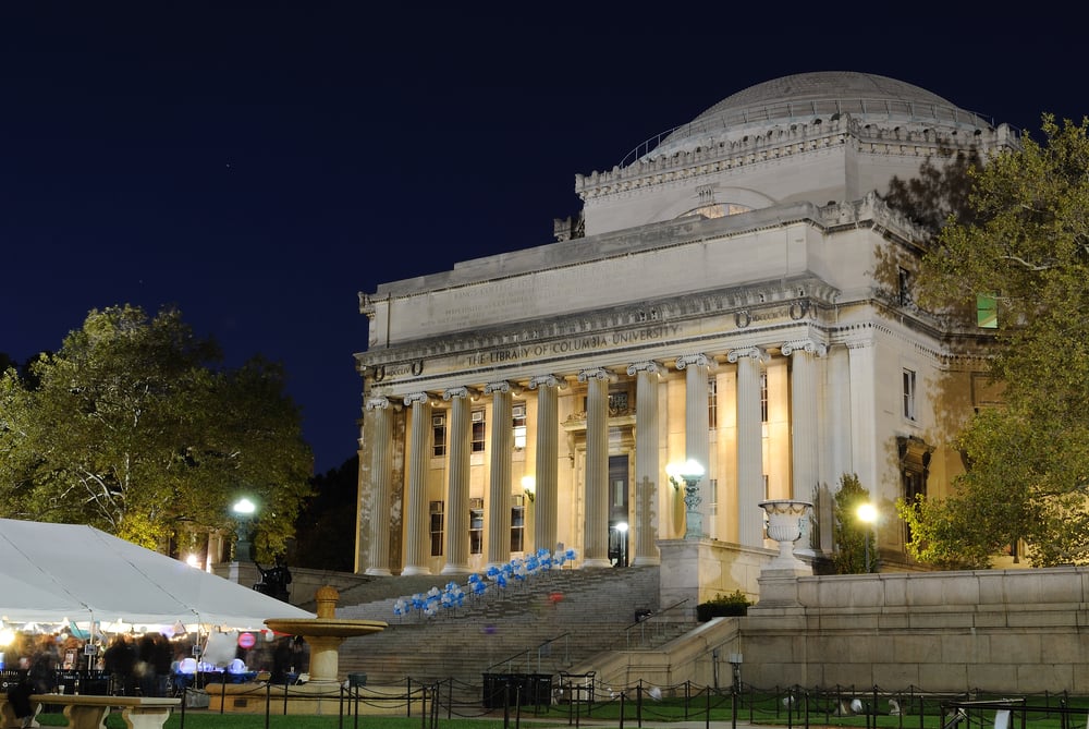 Low Memorial LIbrary of Columbia University at night in New York City.
